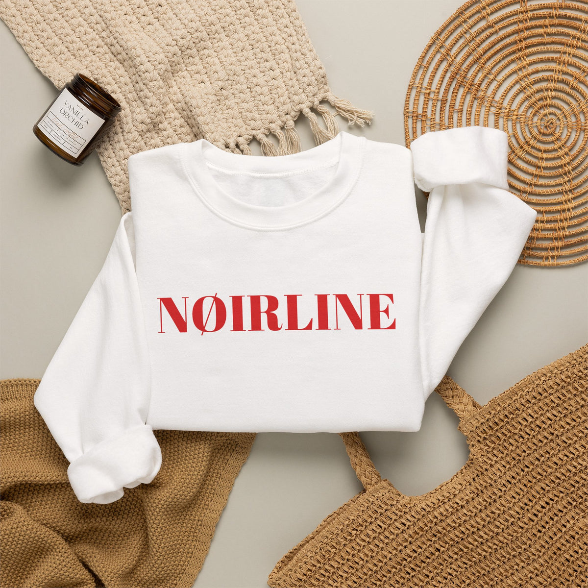 Noirline Crewneck Sweatshirt — Minimal Red Logo Pullover